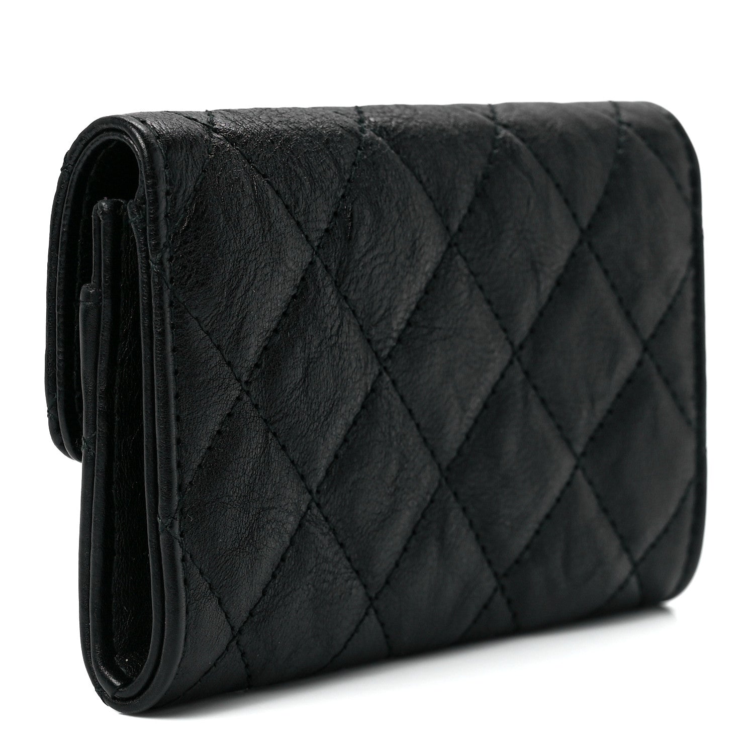 Chanel Crumpled Calfskin Quilted Flap Card Holder Wallet So Black 3 of 13