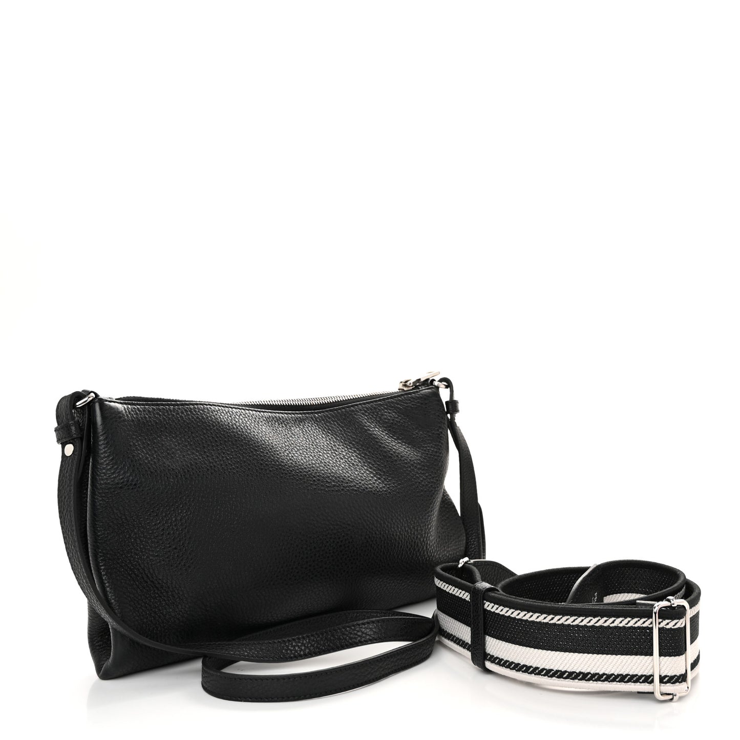 Vitello Daino Soft Zippered Shoulder Bag Black