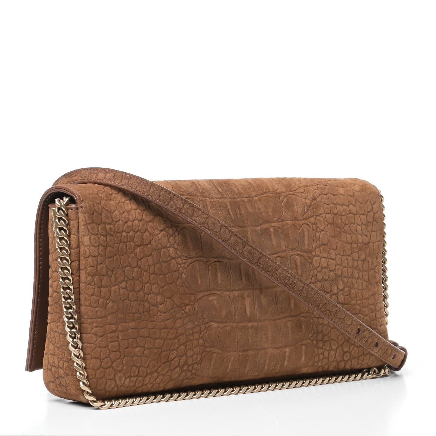 Crocodile Embossed Suede Monogram Tassel Kate 99 Tan