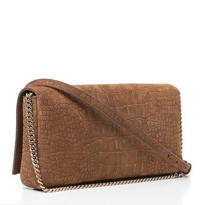Saint Laurent Crocodile Embossed Suede Monogram Tassel Kate 99 Tan 2 of 5