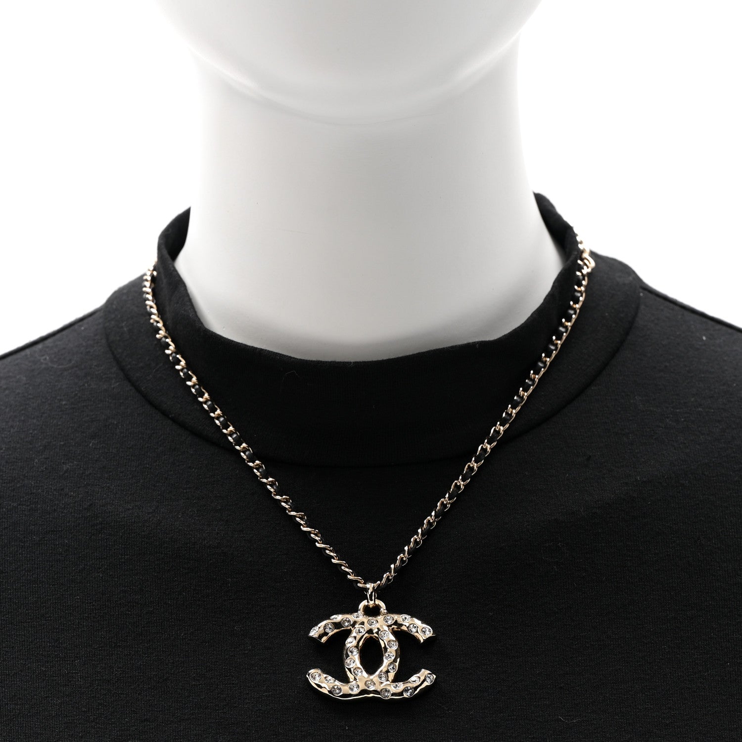 Chanel Lambskin Crystal CC Chain Pendant Necklace Black Gold 2 of 6