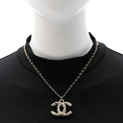 Chanel Lambskin Crystal CC Chain Pendant Necklace Black Gold 2 of 6