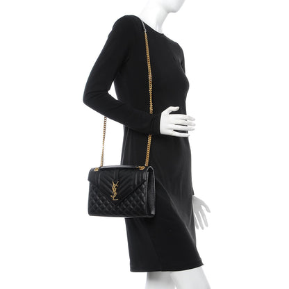 Saint Laurent Grain De Poudre Textured Mixed Matelasse Triquilt Medium Monogram Satchel Black 2 of 7
