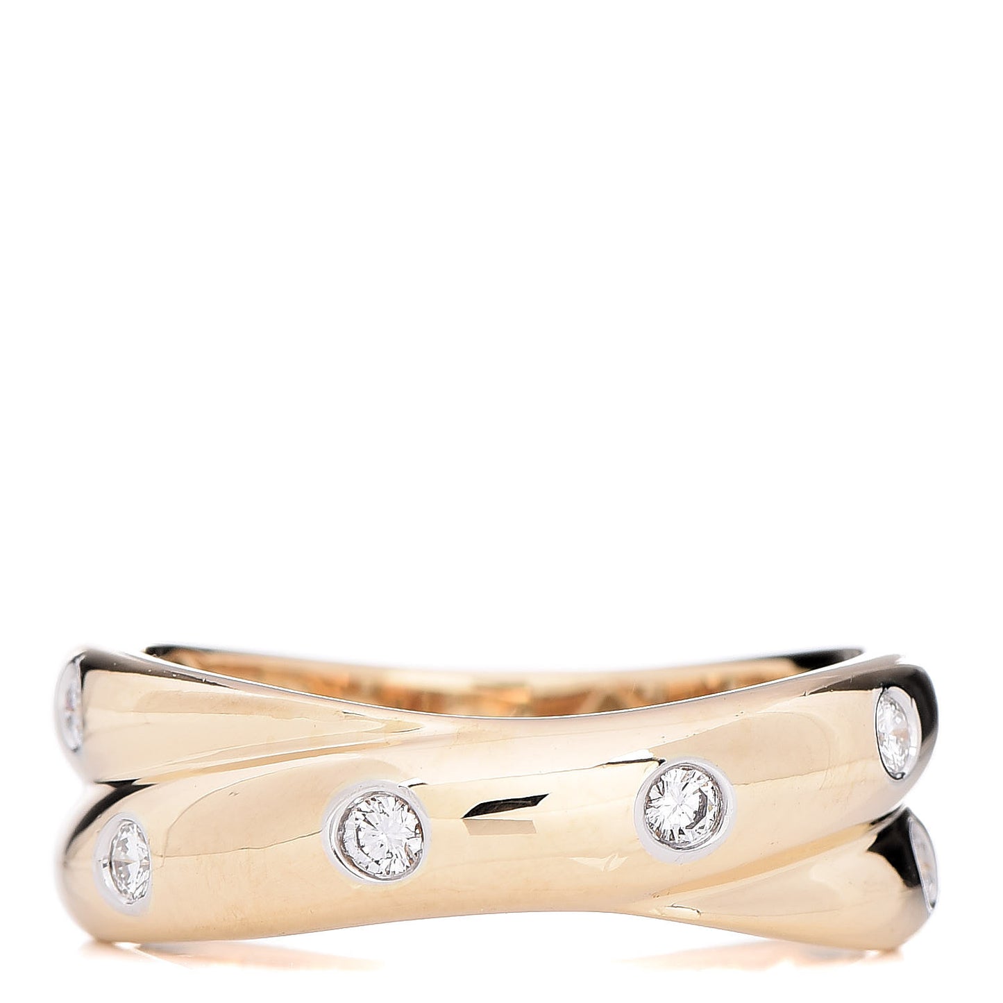 18K Yellow Gold Platinum Diamond Etoile Twist Band Ring 53 6.25