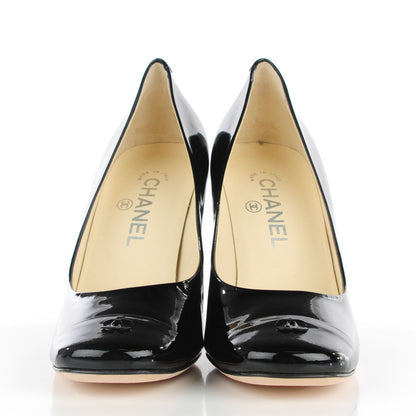 Chanel Patent Pearl Cap Toe Pumps 39.5 Black 3 of 9