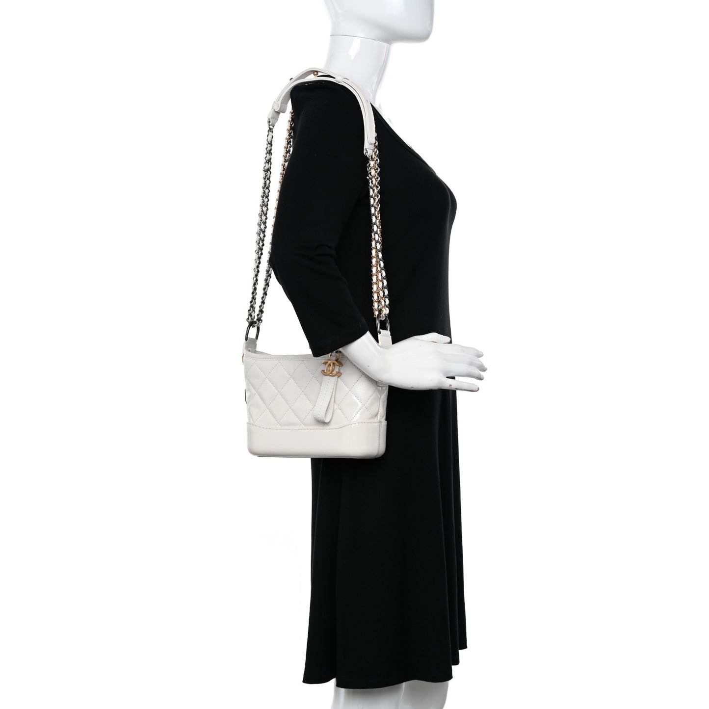 Patent Goatskin Quilted Small Gabrielle Hobo White