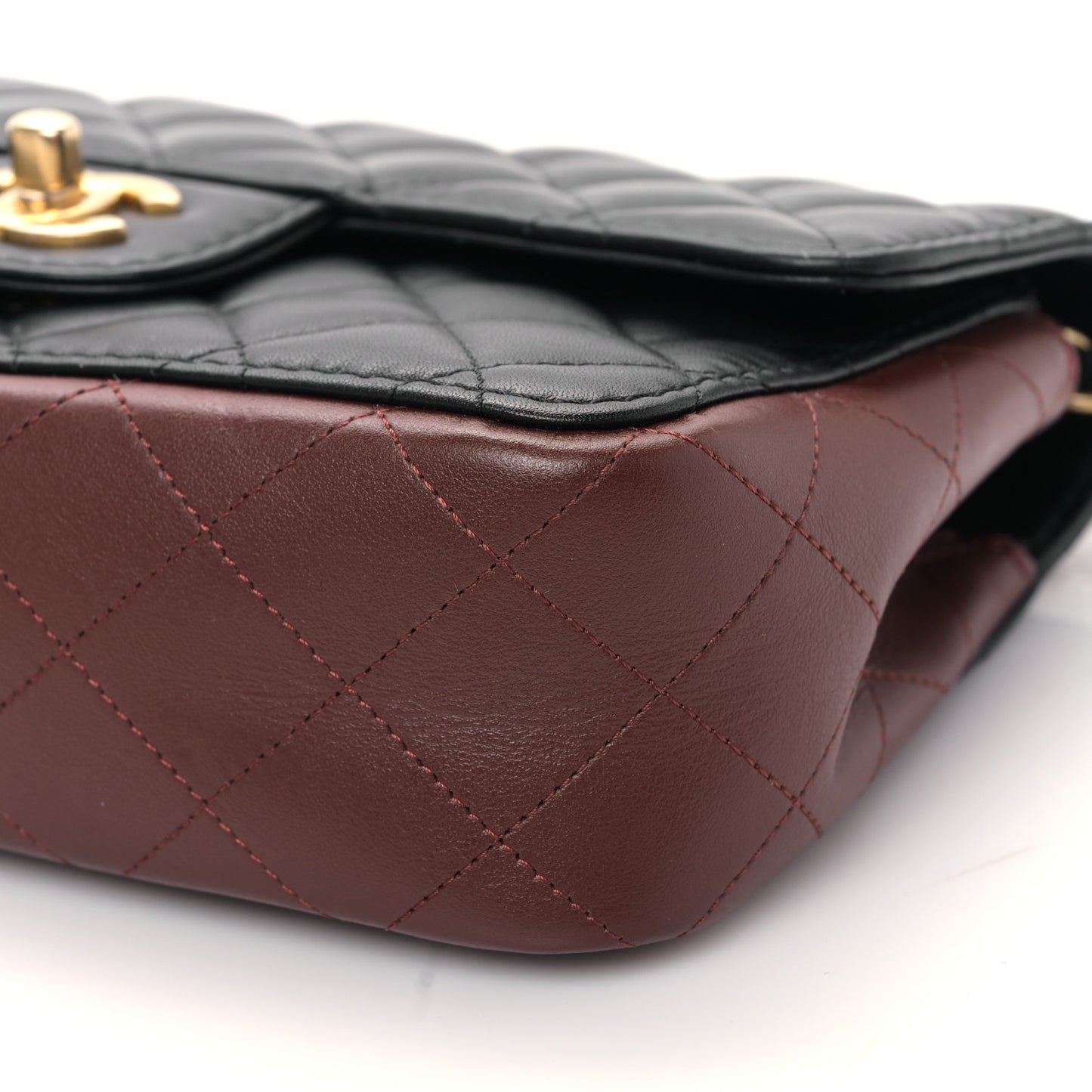 Calfskin Quilted Small Strap Into Flap Bag Black Burgundy