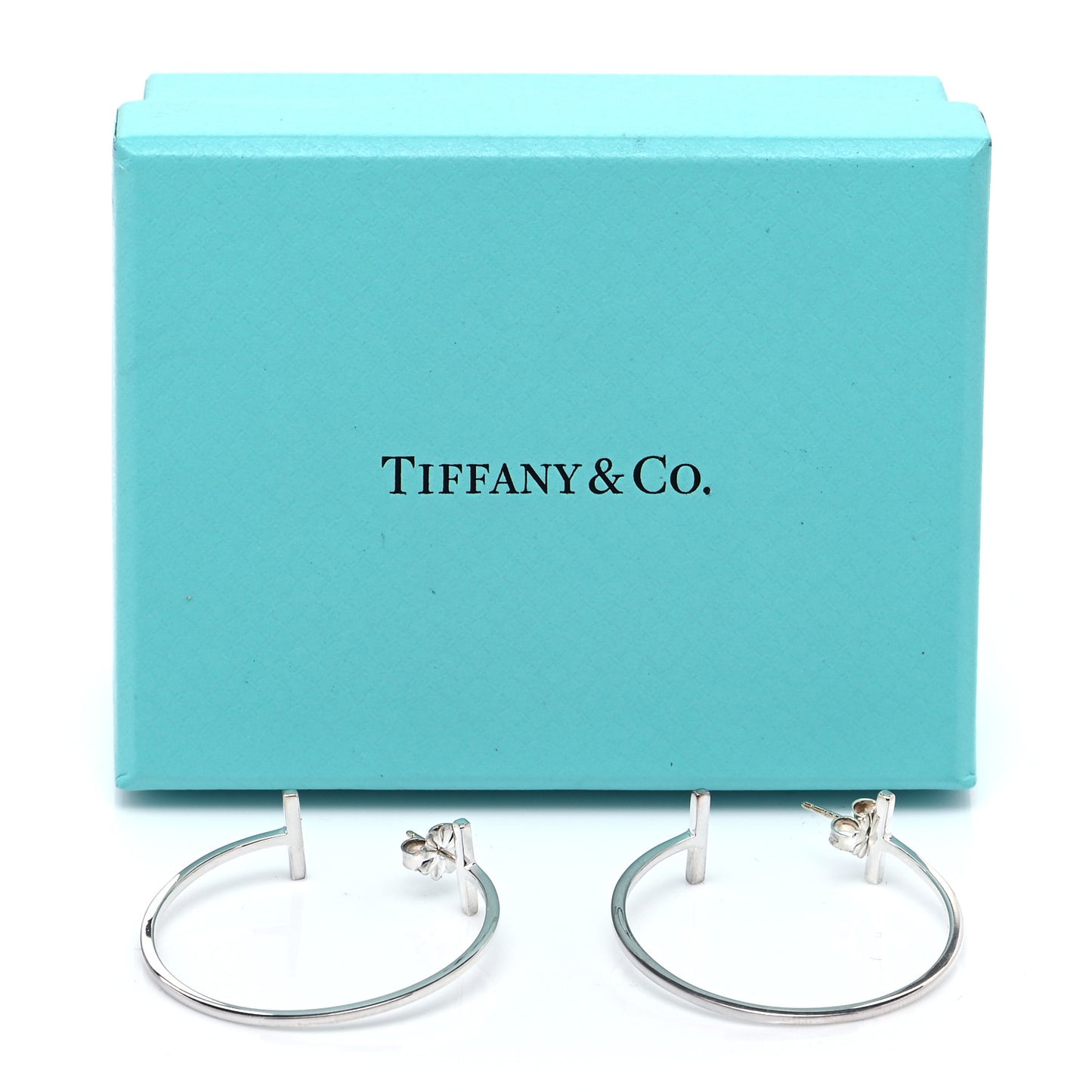 Sterling Silver Large T Wire Hoop Earrings