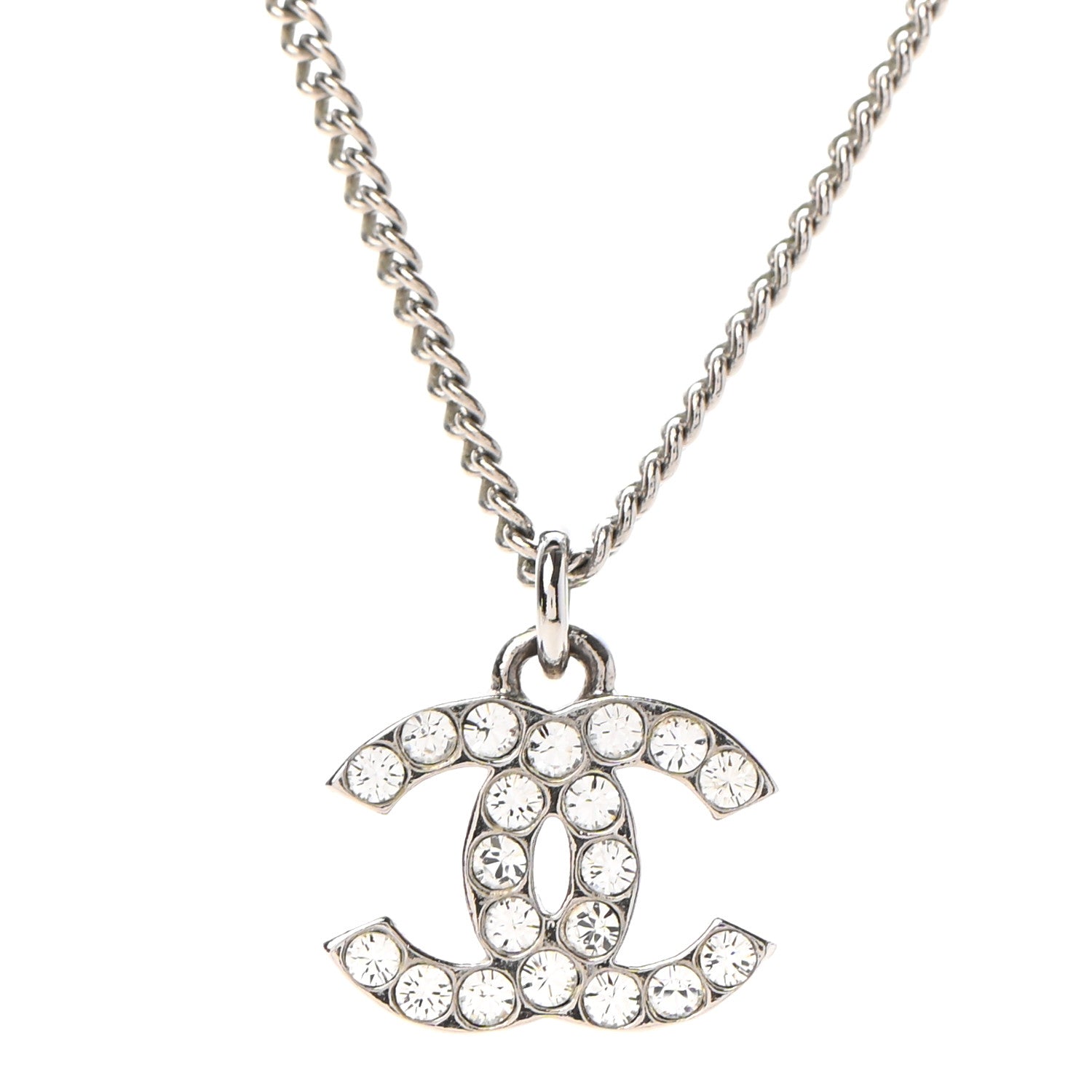 Chanel Crystal Timeless CC Necklace Silver 4 of 5