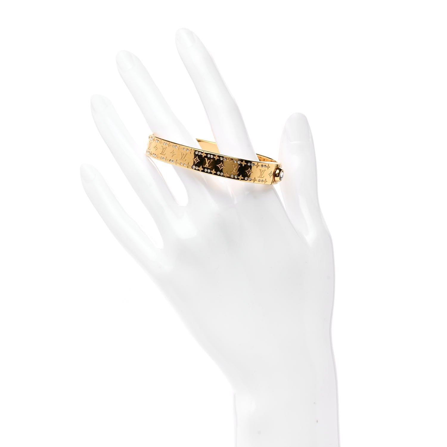 Louis Vuitton Brass Crystal Monogram Nanogram Strass Cuff S Gold 2 of 6