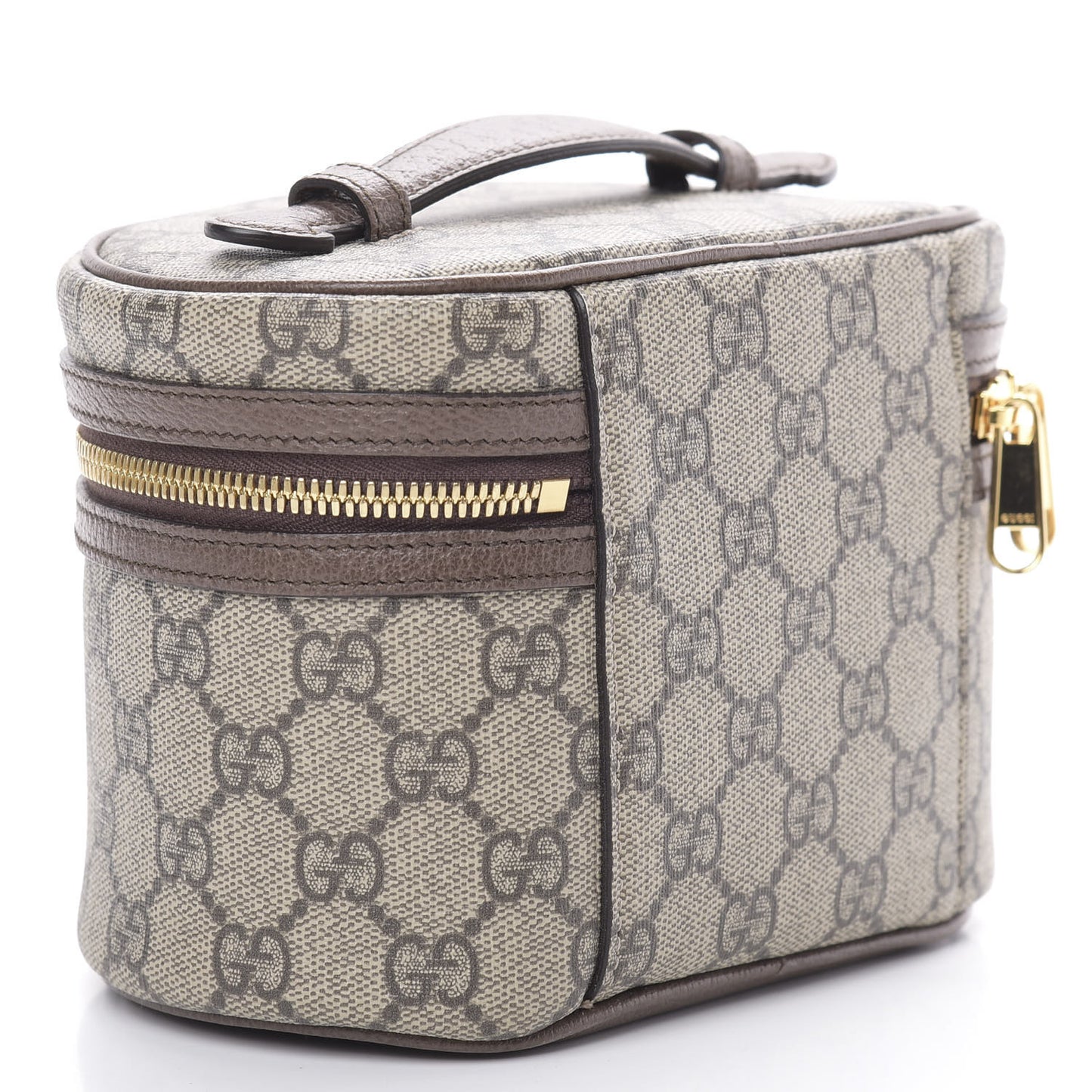 GG Supreme Monogram Textured Calfskin Web Ophidia Vanity Cosmetic Case Beige Ebony New Acero