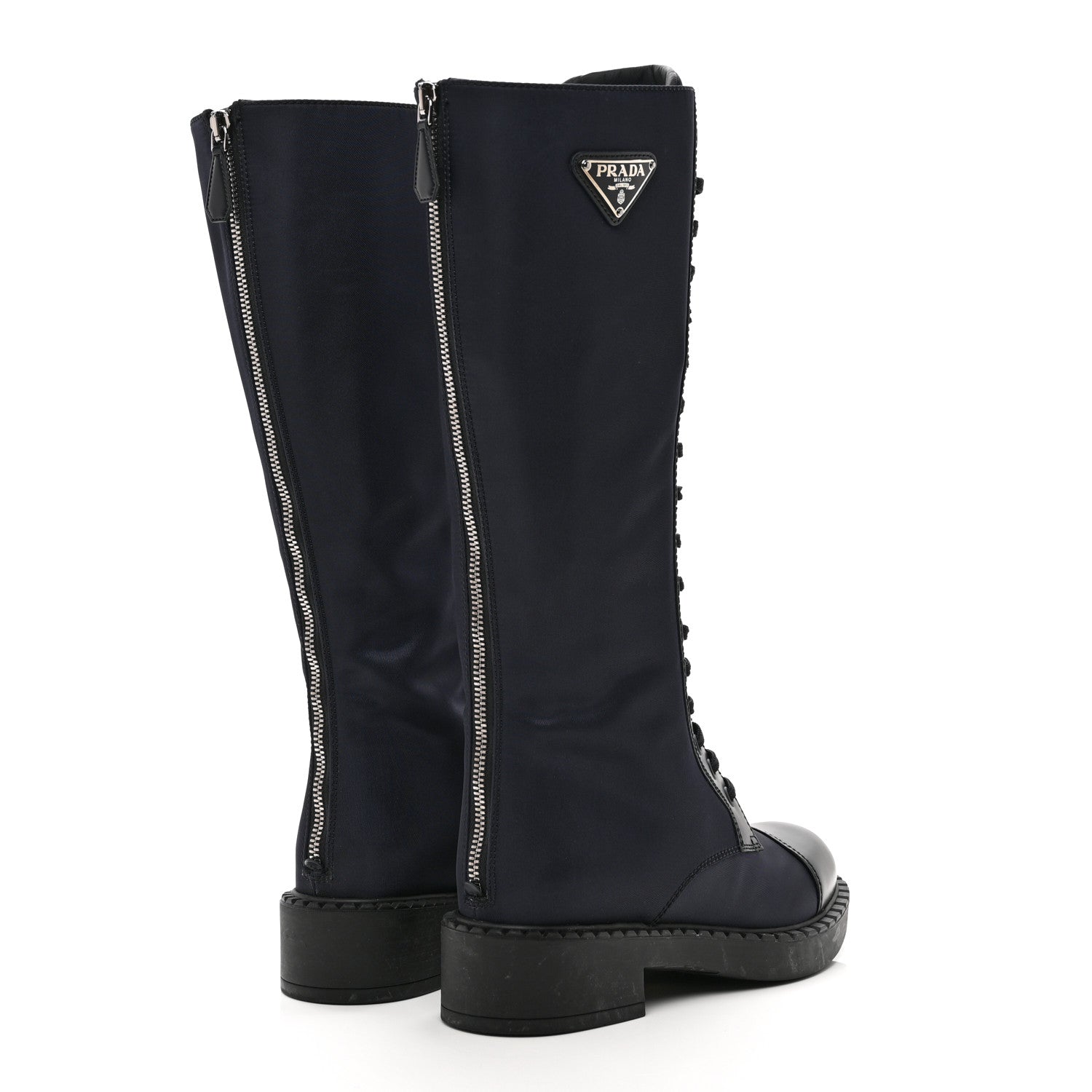 Prada Re-Nylon Spazzolato Rois Metal Triangle Logo Tall 50mm Combat Boots 36 Bleu 4 of 8
