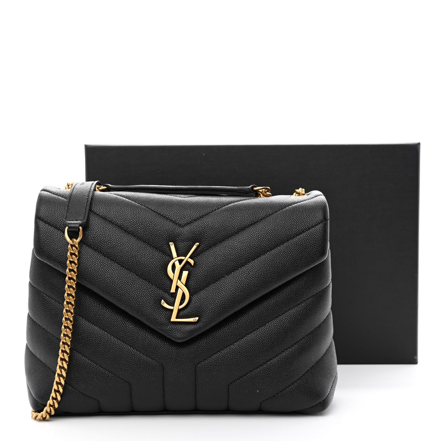 Grain de Poudre Calfskin Y Quilted Monogram Small Loulou Chain Satchel Black