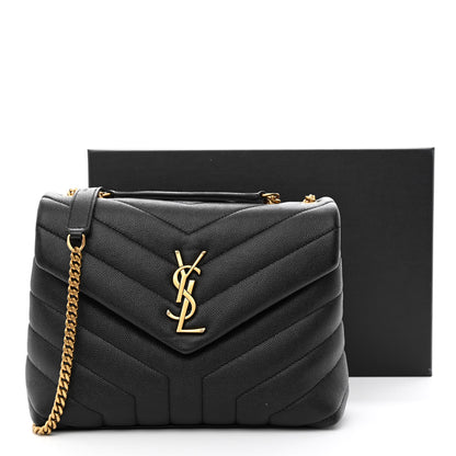Saint Laurent Grain de Poudre Calfskin Y Quilted Monogram Small Loulou Chain Satchel Black 11 of 11