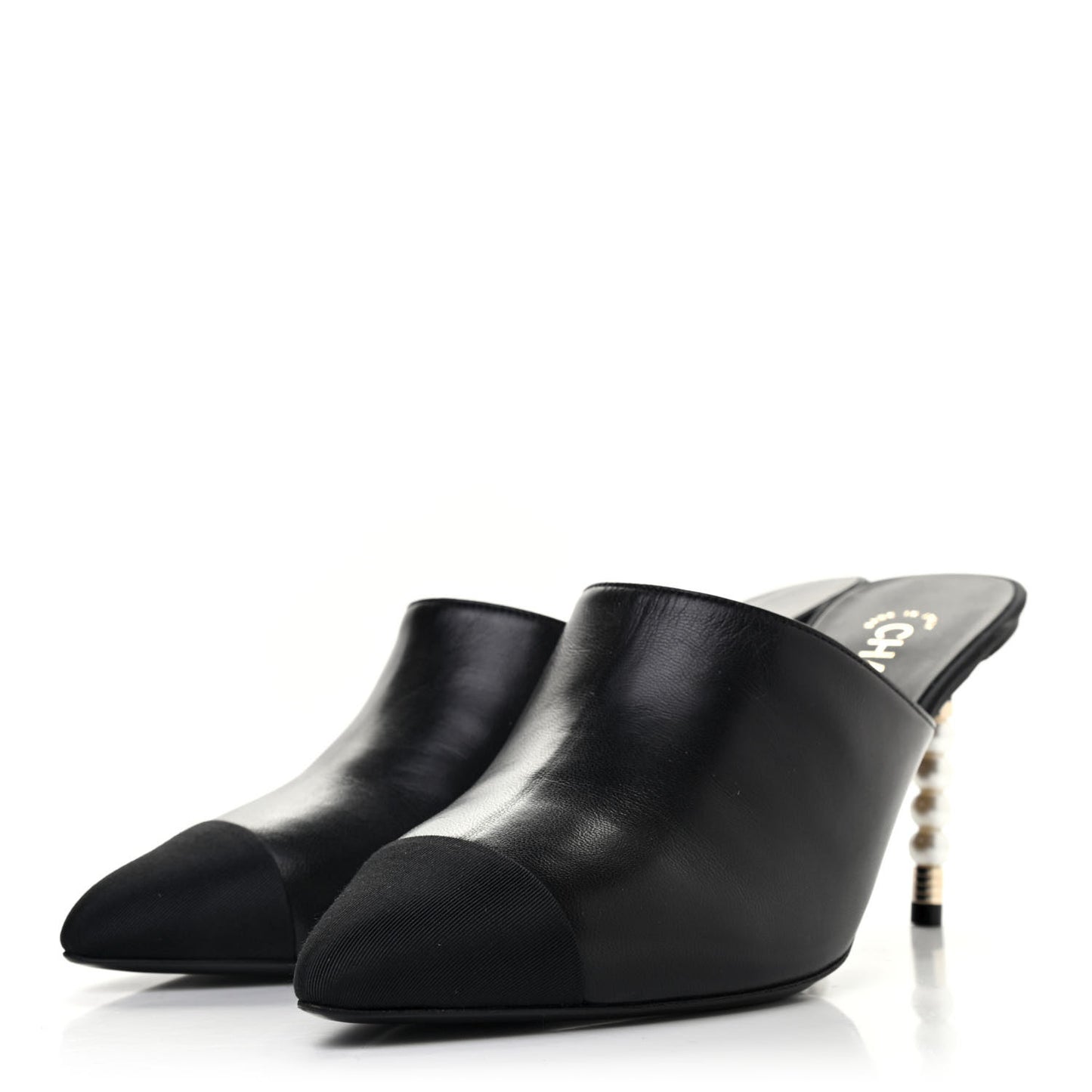 Lambskin Grosgrain Cap Toe Pearl Mule 40 Black
