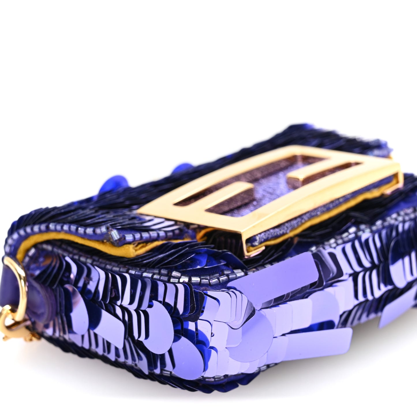 Sequin Paillettes Shiny Nappa Sex and the City Nano Maxi Buckle Baguette Charm Viola Purple