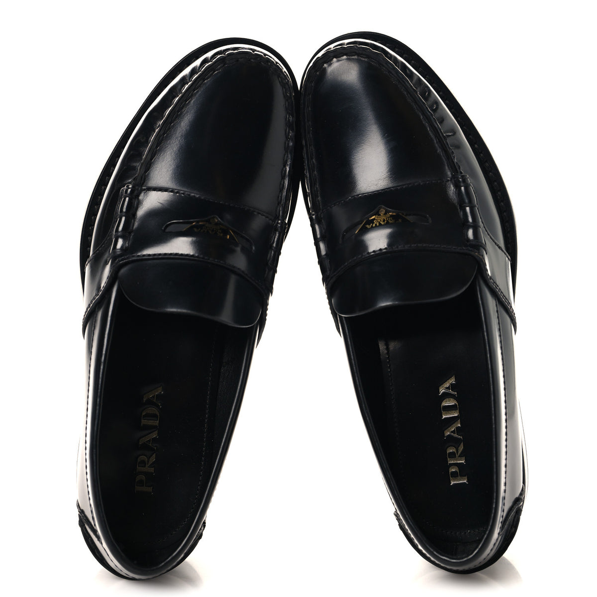 Spazzolato Metal Triangle Logo Penny Loafers 35.5 Black
