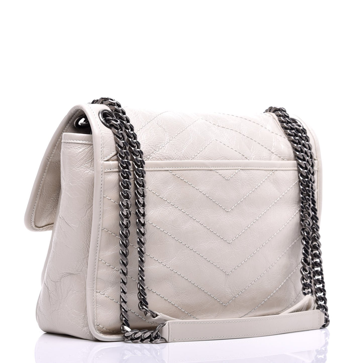 Crinkled Calfskin Matelasse Monogram Medium Niki Chain Satchel Dirty White