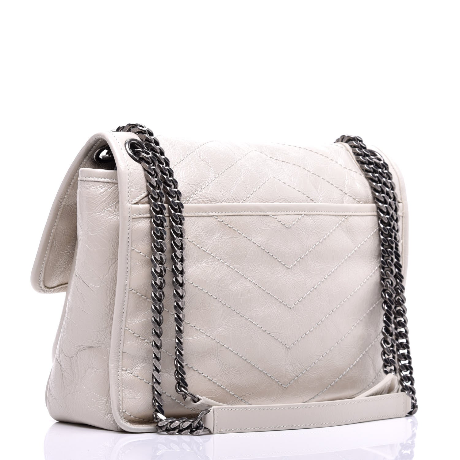 Saint Laurent Crinkled Calfskin Matelasse Monogram Medium Niki Chain Satchel Dirty White 3 of 10