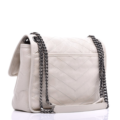 Saint Laurent Crinkled Calfskin Matelasse Monogram Medium Niki Chain Satchel Dirty White 3 of 10