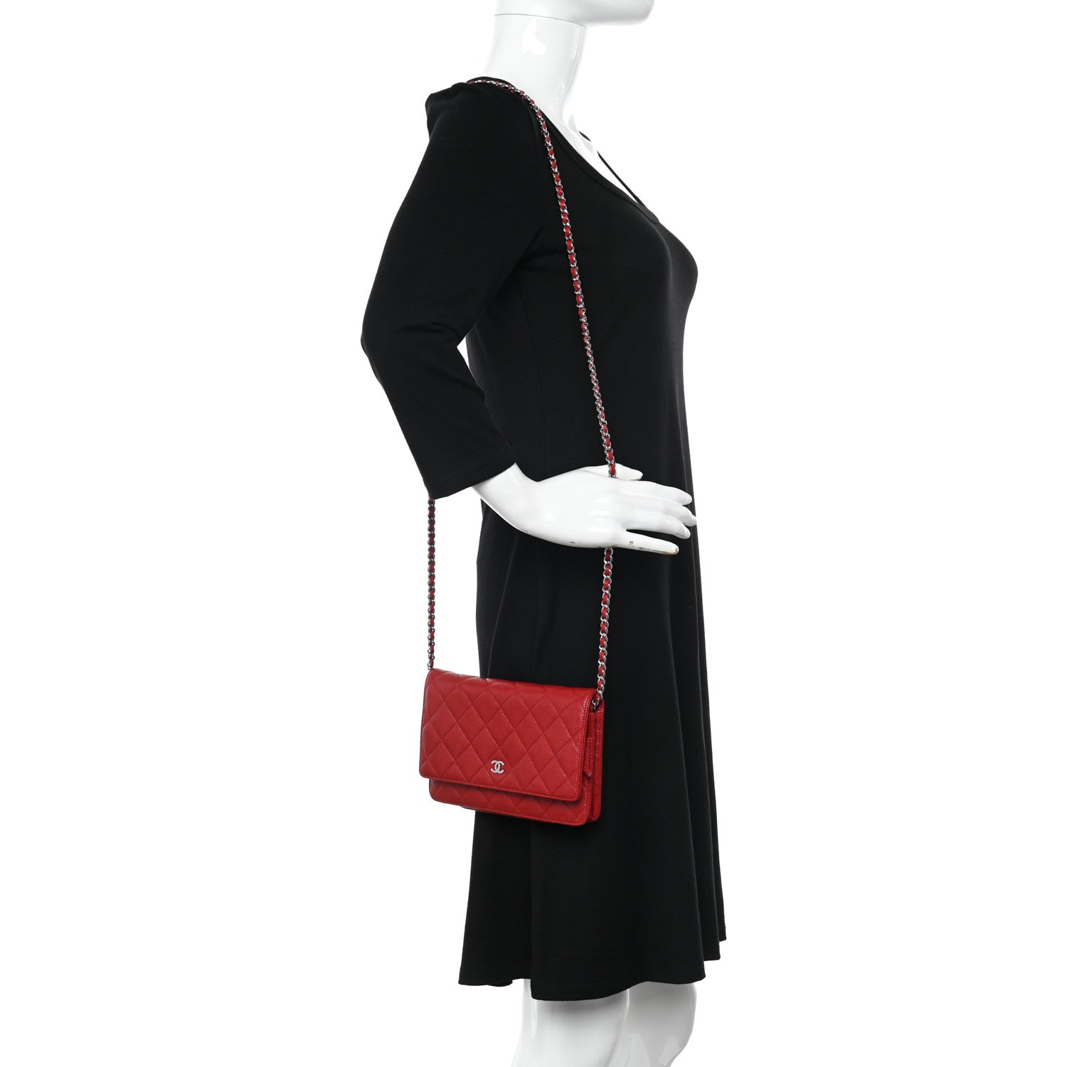 Chanel Caviar Quilted Wallet on Chain WOC Red 2 of 11