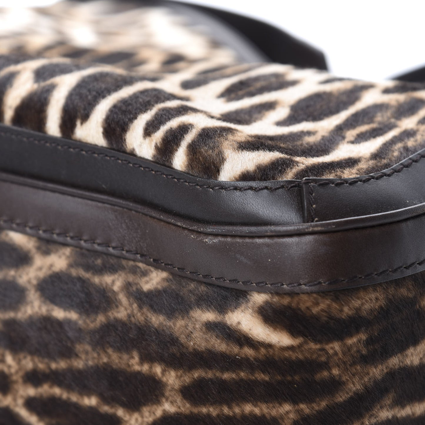 Calf Hair Leopard Print Medium Heritage Shoulder Bag Dark Brown