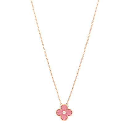Van Cleef & Arpels 18K Rose Gold Diamond Rhodonite Vintage Alhambra Pendant Necklace 1 of 6
