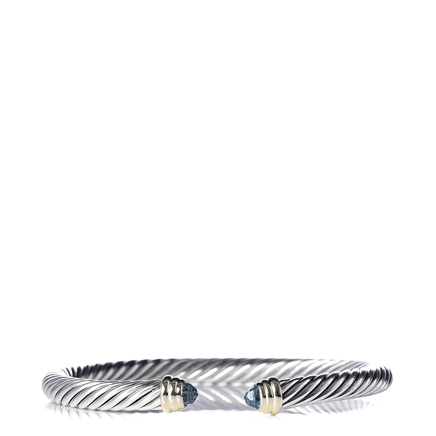 David Yurman Sterling Silver 14K Yellow Gold Blue Topaz 5mm Cable Classics Petite Color Bracelet 1 of 4
