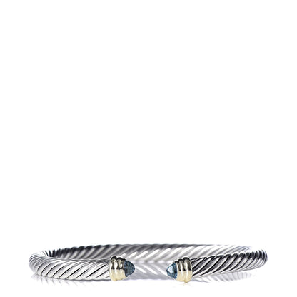David Yurman Sterling Silver 14K Yellow Gold Blue Topaz 5mm Cable Classics Petite Color Bracelet 1 of 4