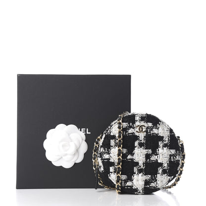 Chanel Tweed Quilted Round Clutch With Chain Black Ecru White 9 of 9