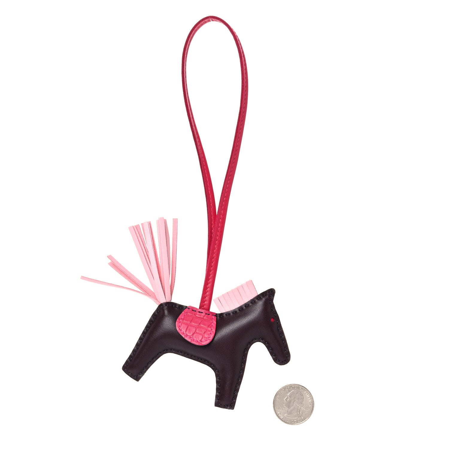 Hermes Milo Lambskin Matte Alligator Touch Grigri Rodeo Horse Bag Charm PM Rouge Sellier Framboise Rose Sakura 2 of 4
