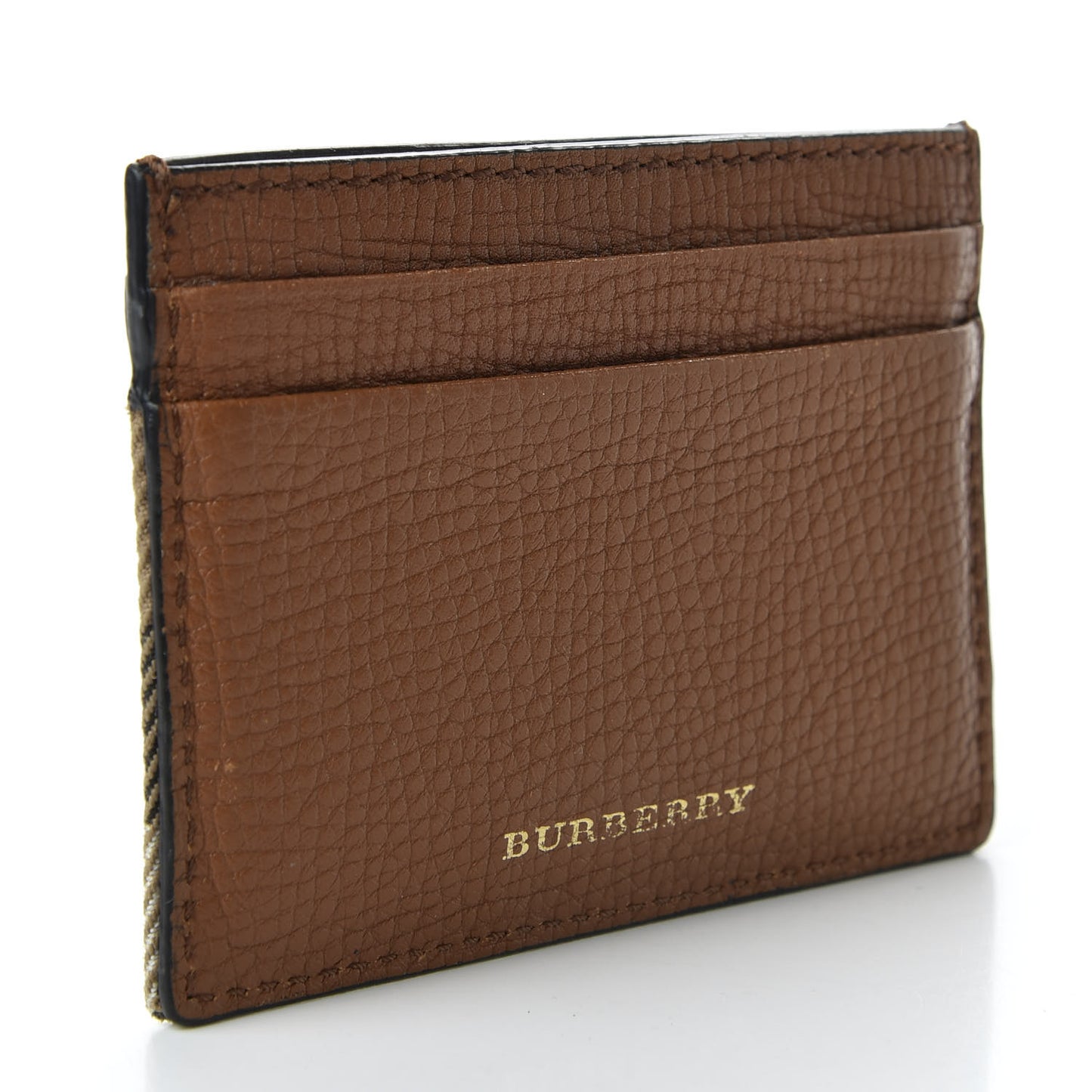 Grainy Calfskin House Check Sandon Card Case Tan
