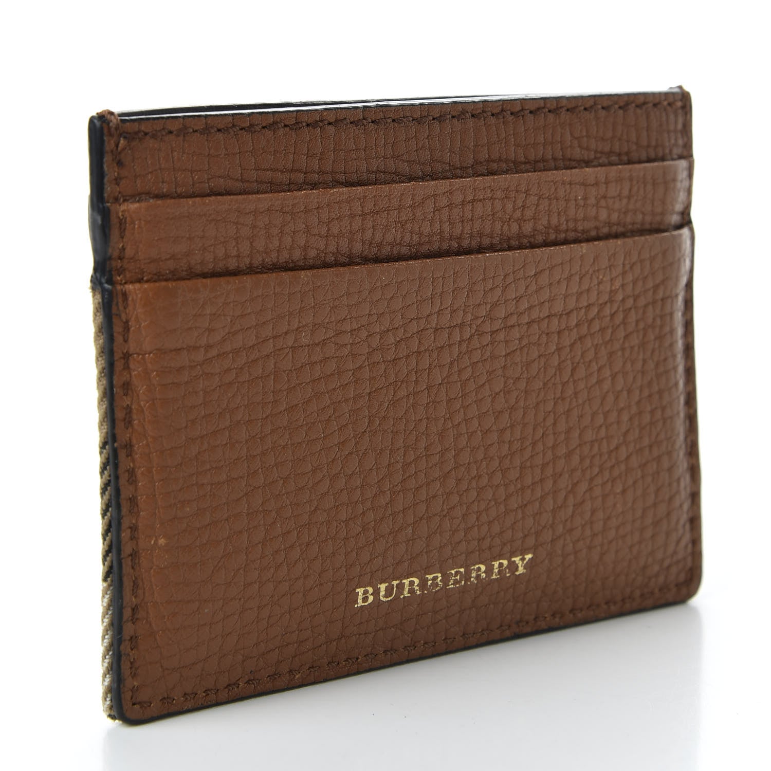 Burberry Grainy Calfskin House Check Sandon Card Case Tan 3 of 8