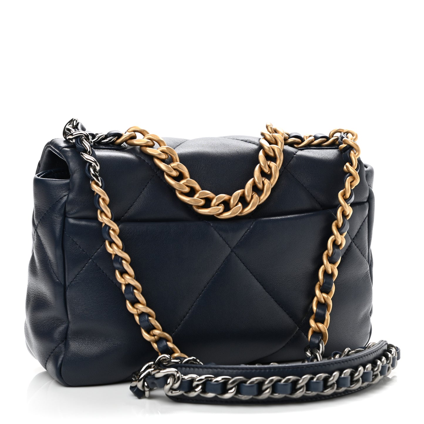 Goatskin Quilted Medium Chanel 19 Flap Navy Blue