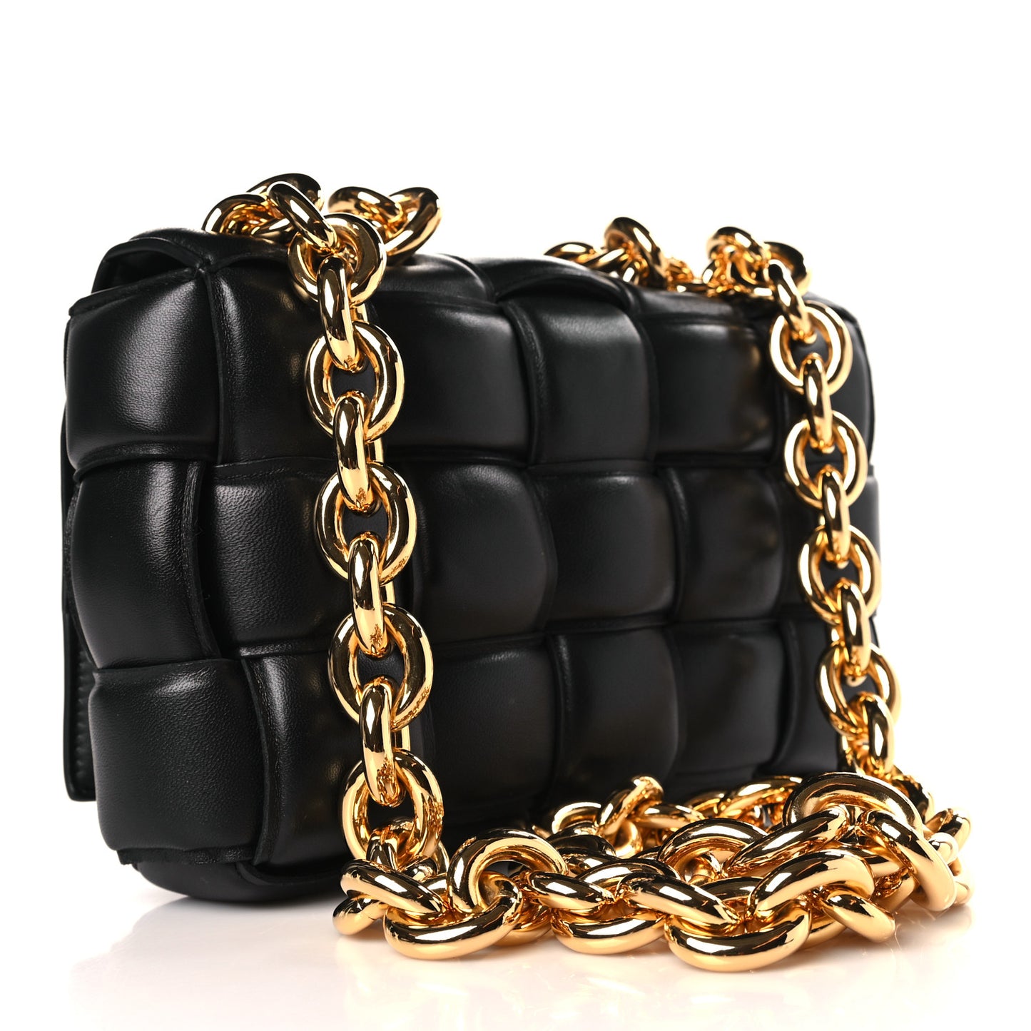 Lambskin Maxi Intreccio Padded Chain Cassette Crossbody Bag Black