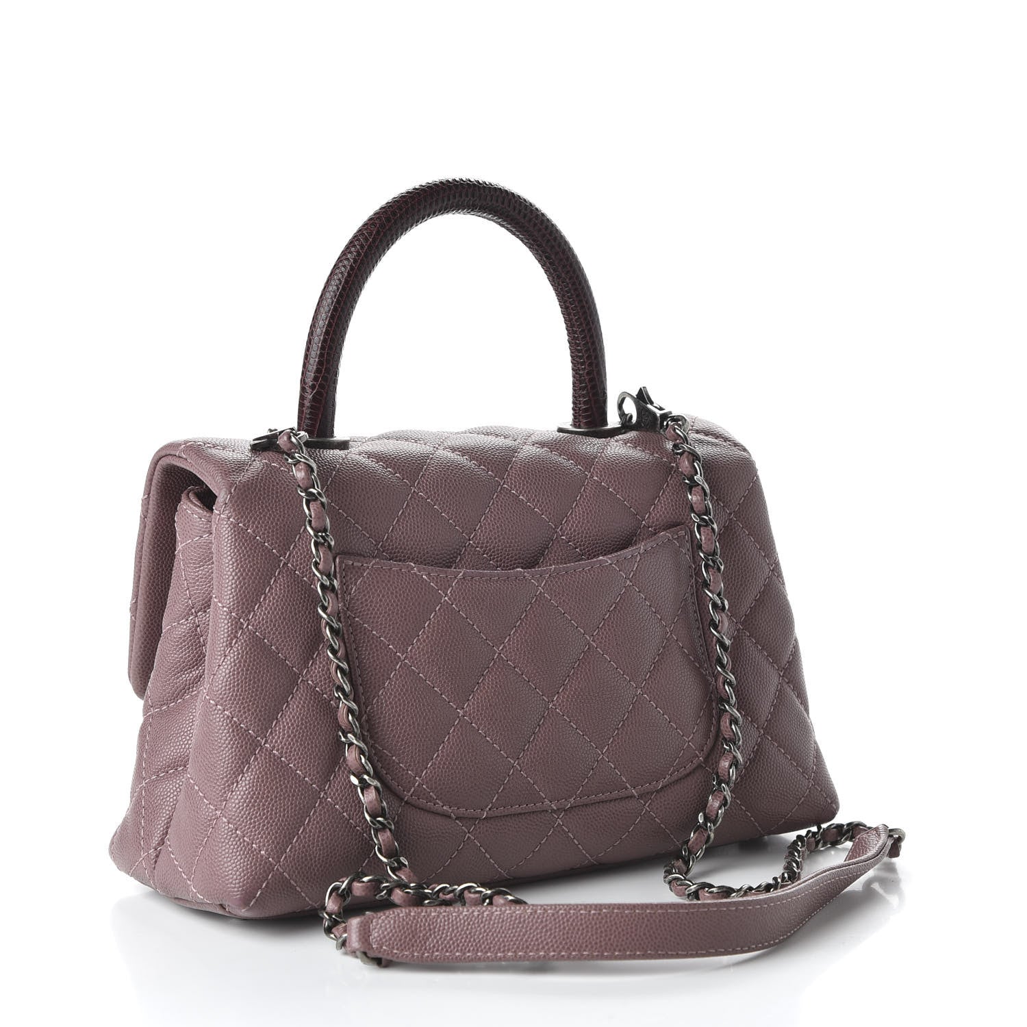 Chanel Caviar Lizard Quilted Mini Coco Handle Flap Pink Burgundy 3 of 10