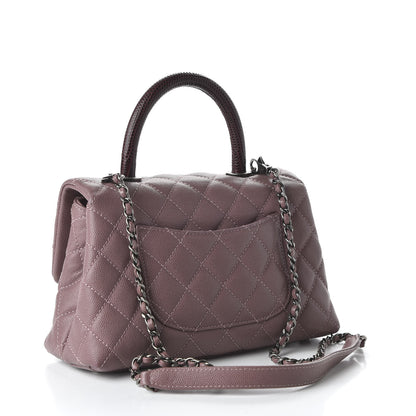 Chanel Caviar Lizard Quilted Mini Coco Handle Flap Pink Burgundy 3 of 10
