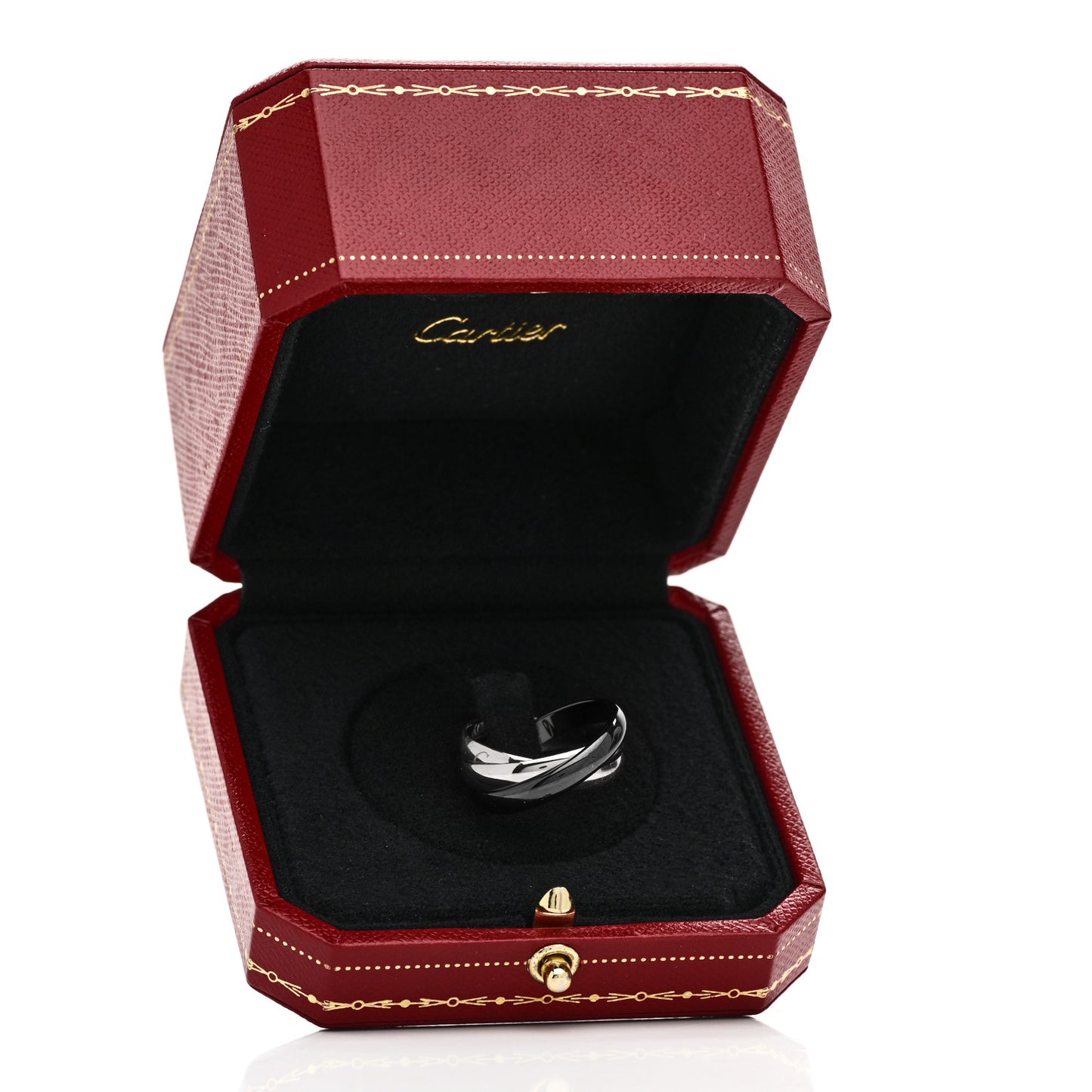 18K White Gold Black Ceramic Trinity Ring 56 7.5