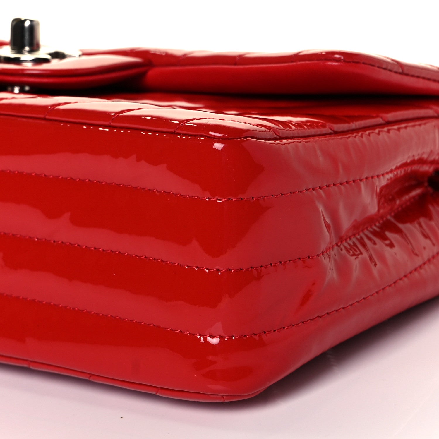 Chanel Patent Calfskin Chevron Quilted Mini Rectangular Flap Red 9 of 11