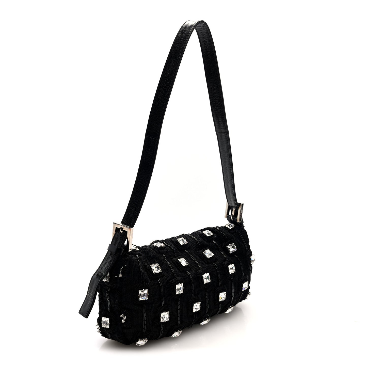 Fabric Beaded Crystal Baguette Black