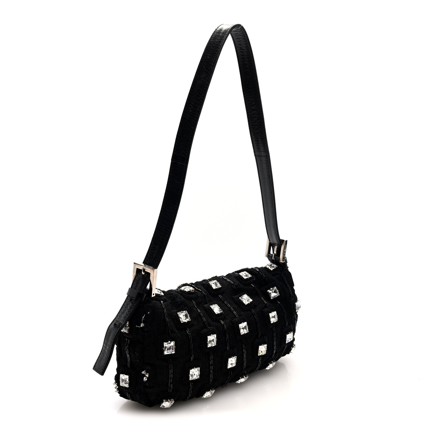 Fendi Fabric Beaded Crystal Baguette Black 3 of 9