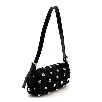 Fendi Fabric Beaded Crystal Baguette Black 3 of 9