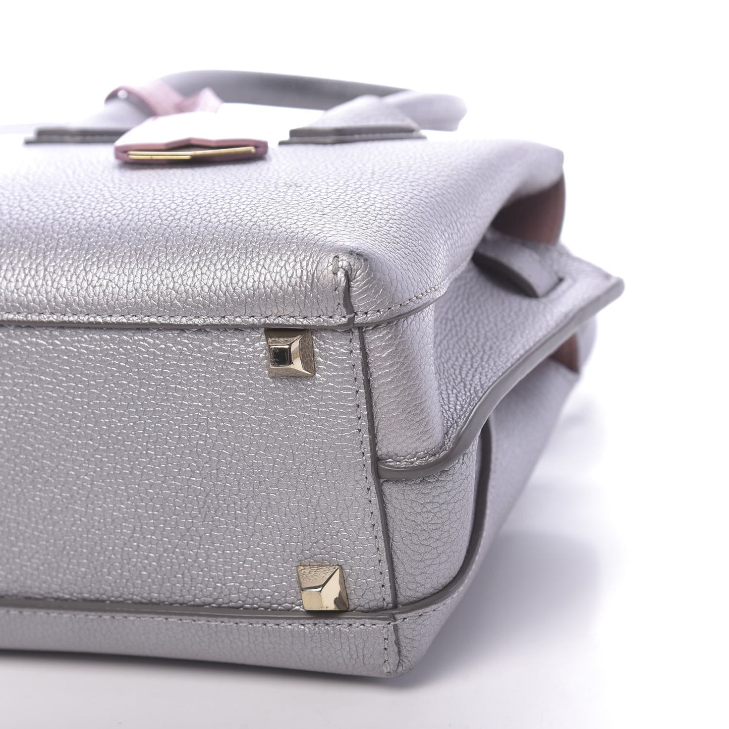 Metallic Grained Calfskin Mini Milla Tote Spike Silver