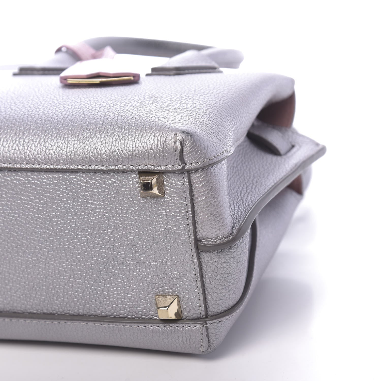 MCM Metallic Grained Calfskin Mini Milla Tote Spike Silver 15 of 15