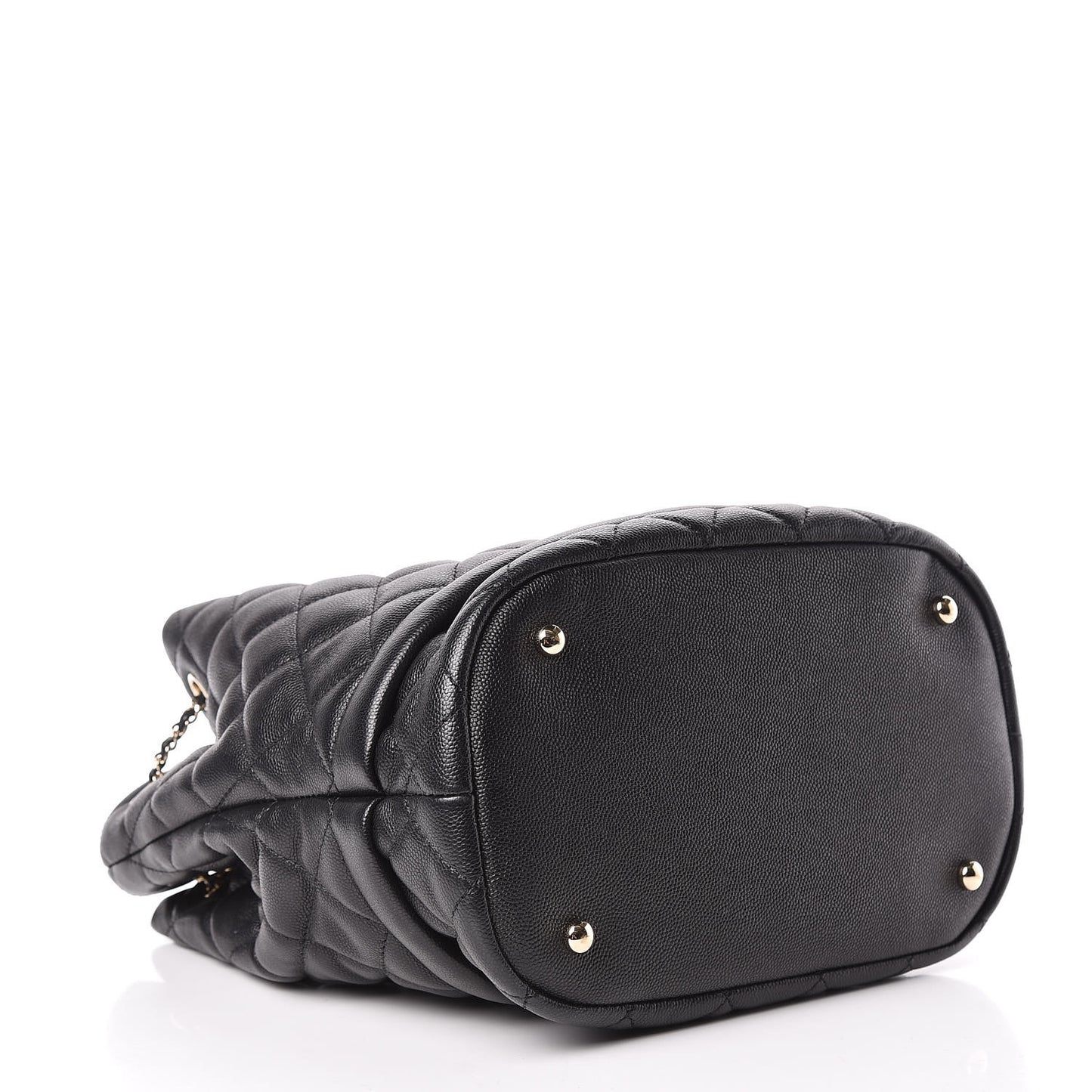 Caviar Quilted Large Rolled Up Bucket Drawstring Bag Black