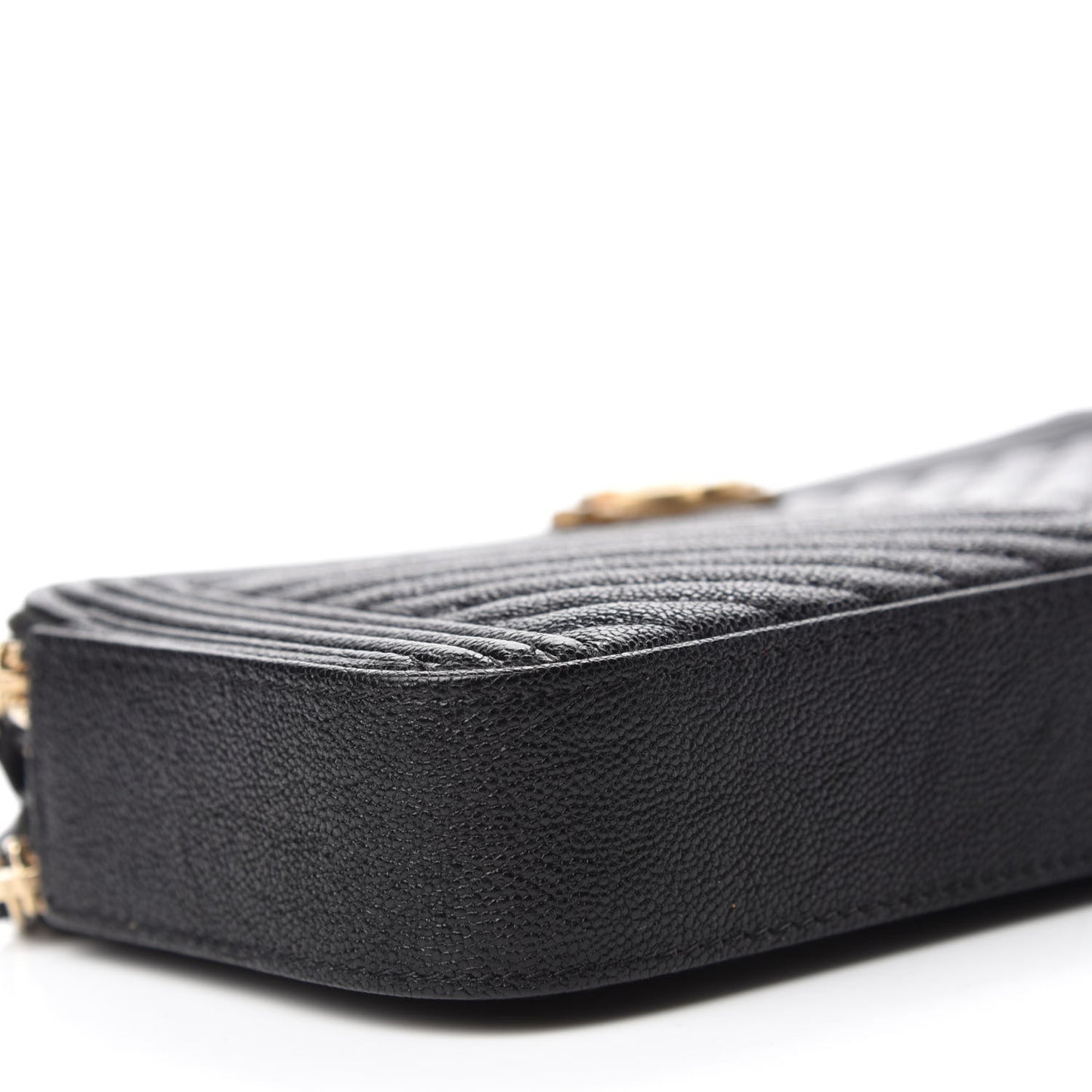 Caviar Chevron Small Boy Clutch With Chain Black