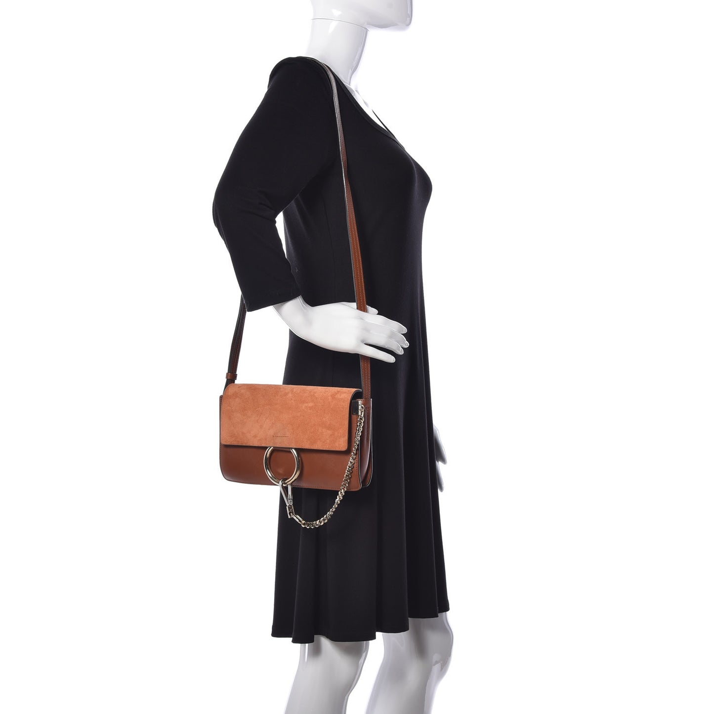 Suede Calfskin Small Faye Shoulder Bag Tobacco