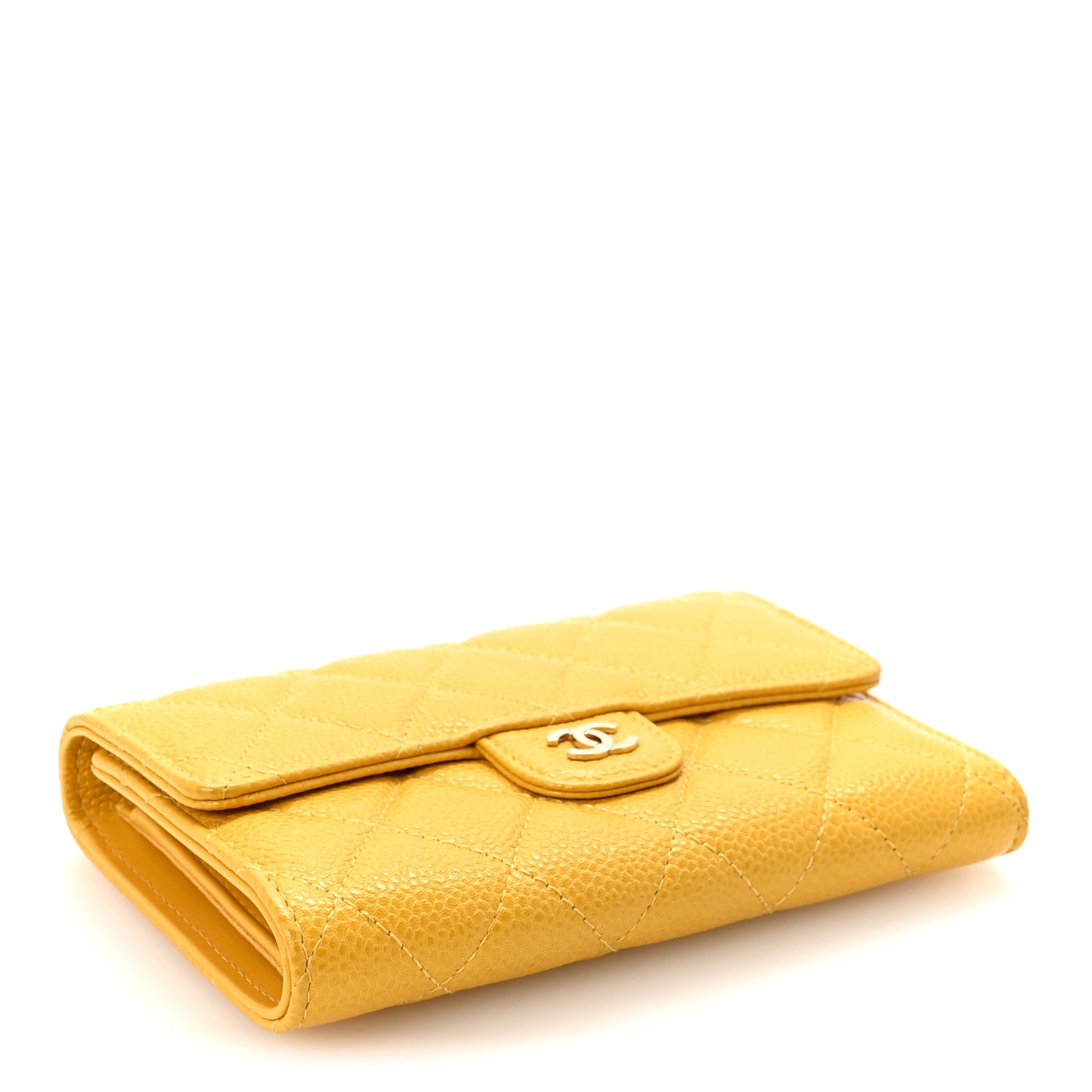 Caviar Quilted Medium Flap Wallet Yellow