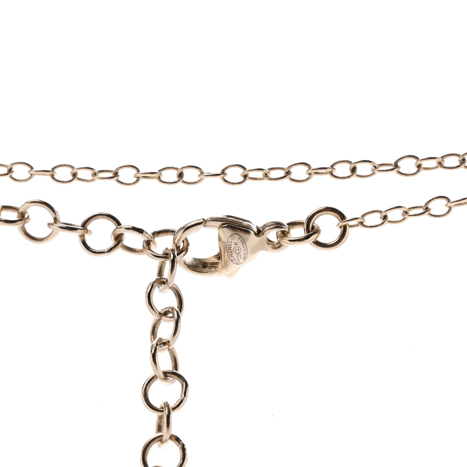 Chanel Crystal Pearl CC Flower Charms Long Necklace Light Gold