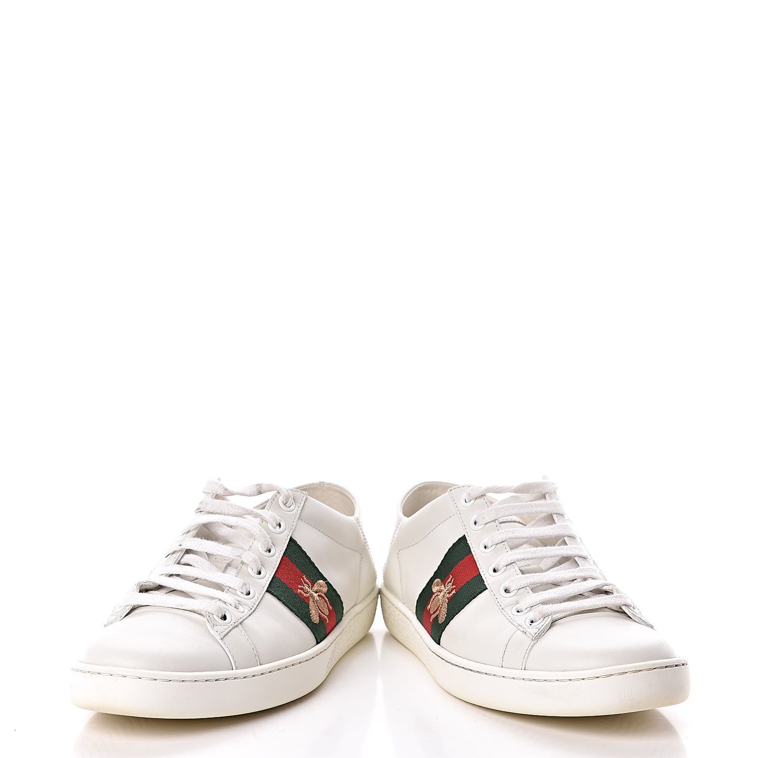 Gucci Calfskin Web Bee Embroidered Womens Ace Sneakers 36 White Green 6 of 15